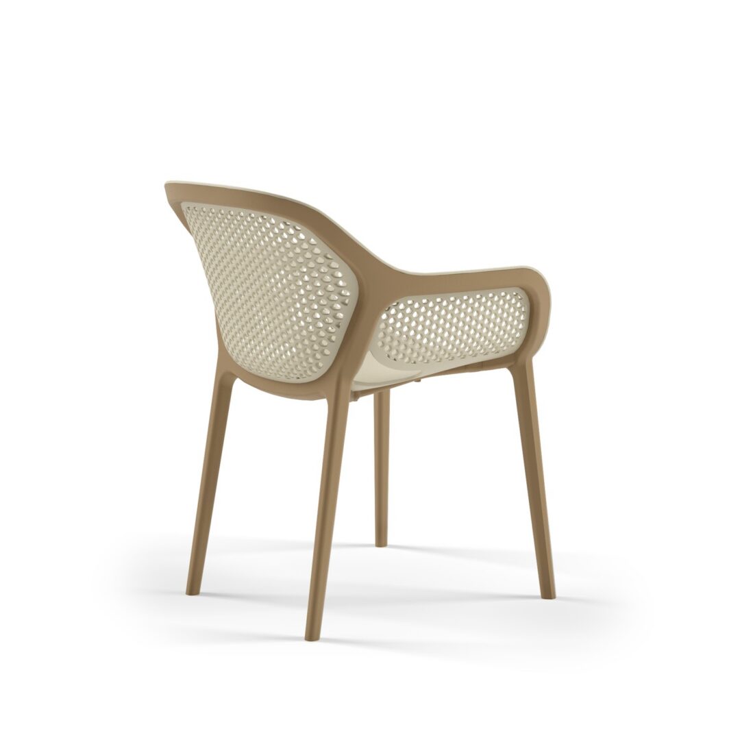 Beige Coffee Atra armchairs in a warm hotel lobby seating area, in-stock lounge furniture ready to ship from Keca's Florida showroom.