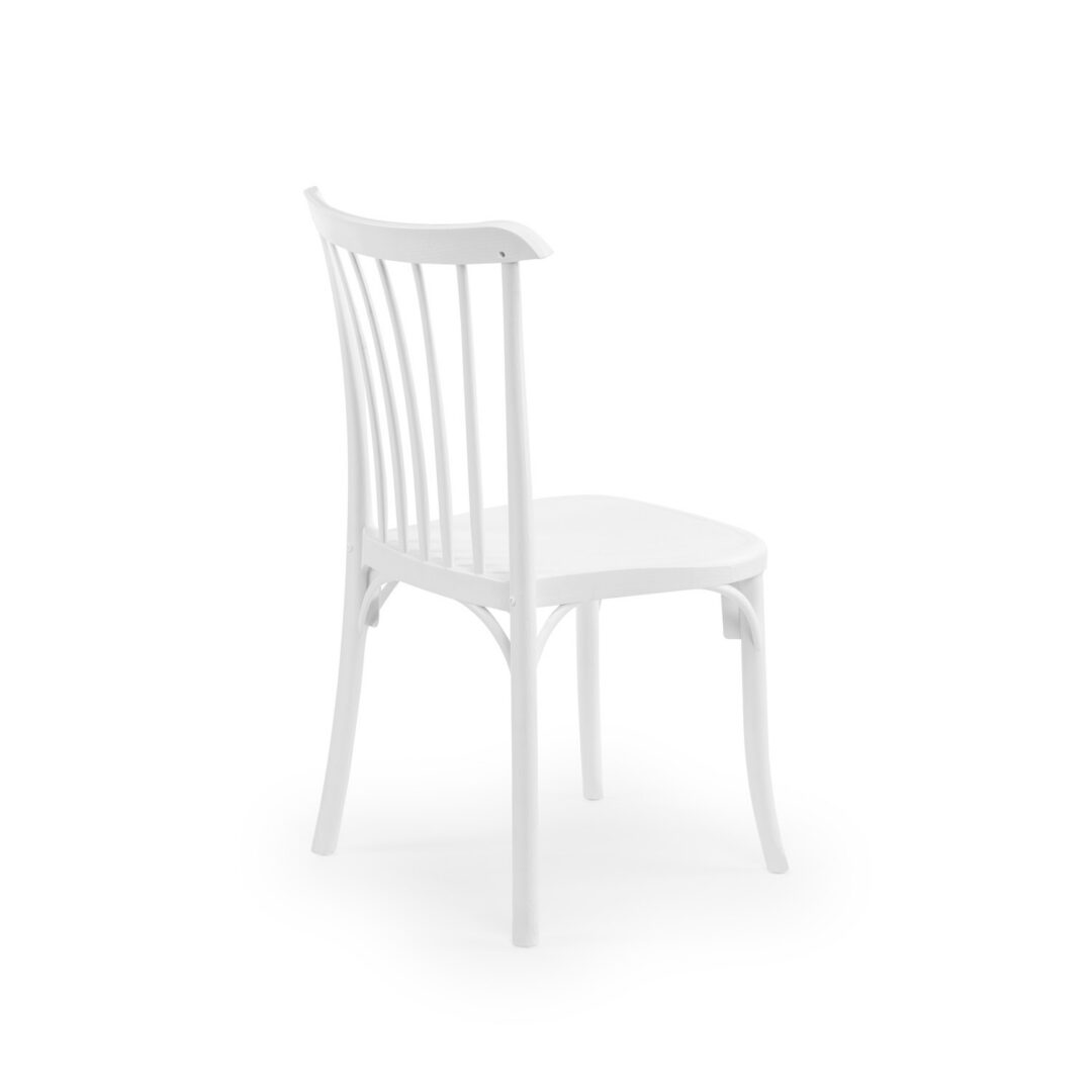 Ivory White Gozo chair arranged in a banquet setting, quick-ship commercial event seating available now from Keca's USA Florida showroom.