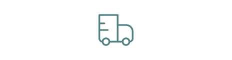 Teal line icon of a delivery truck representing fast commercial furniture shipping from Keca's Florida distribution point to hospitality clients across the United States.